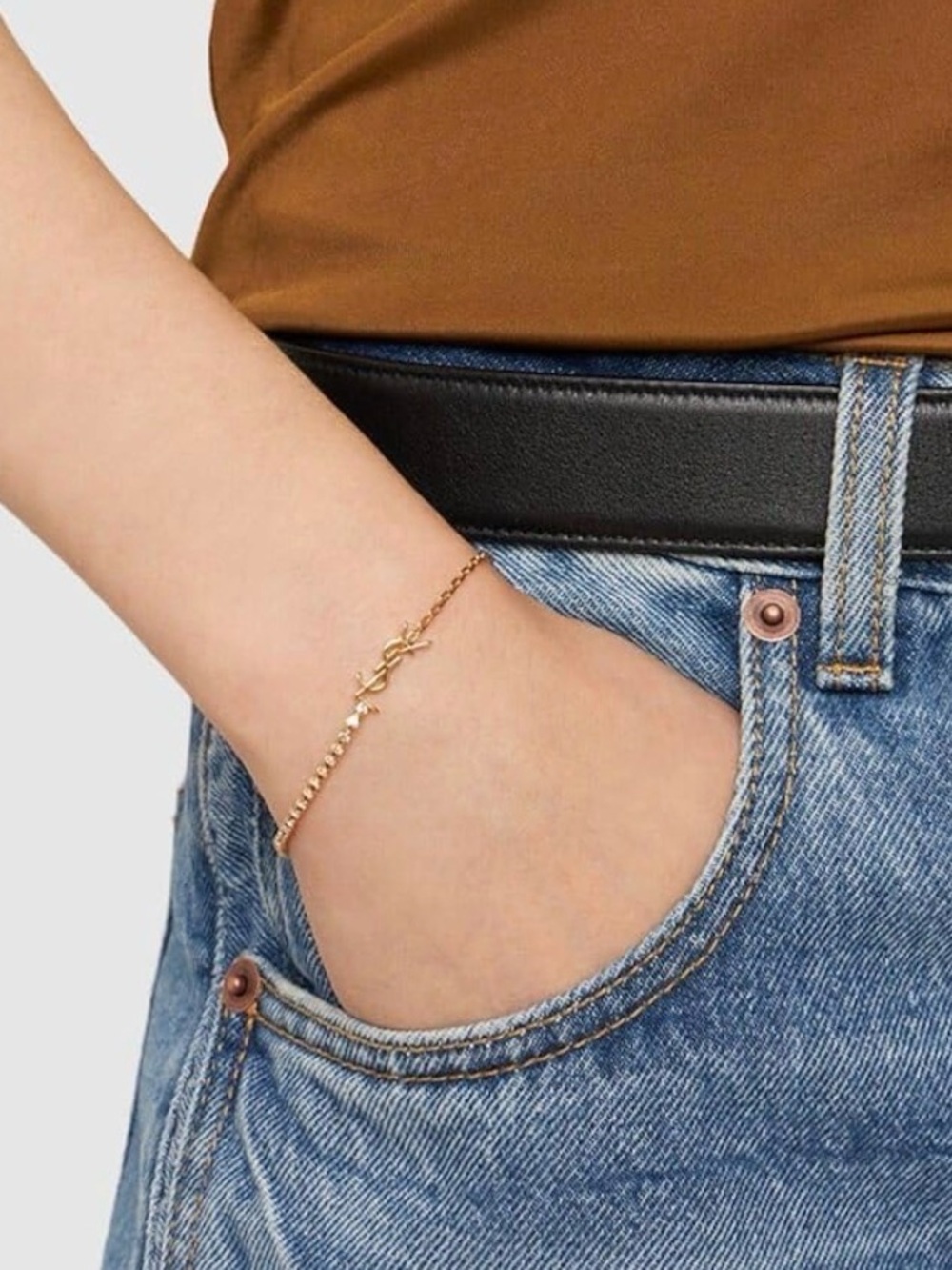 🆕 YSL Gold Logo Tennis Bracelet with Crystal Accents - Picture 2 of 6